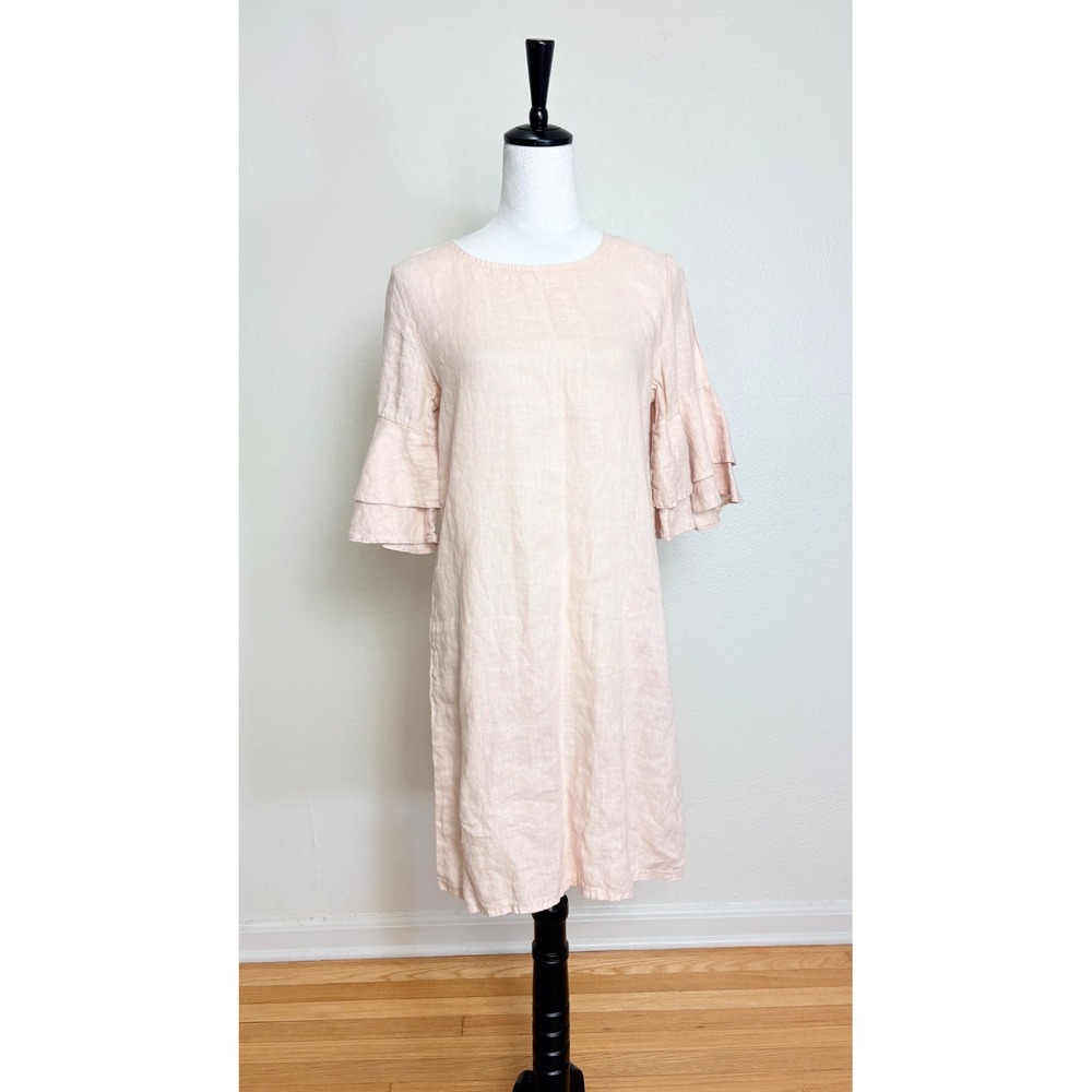Francesca Bettini 100% Linen Cream Flared Sleeve Knee Length Dress Size Medium